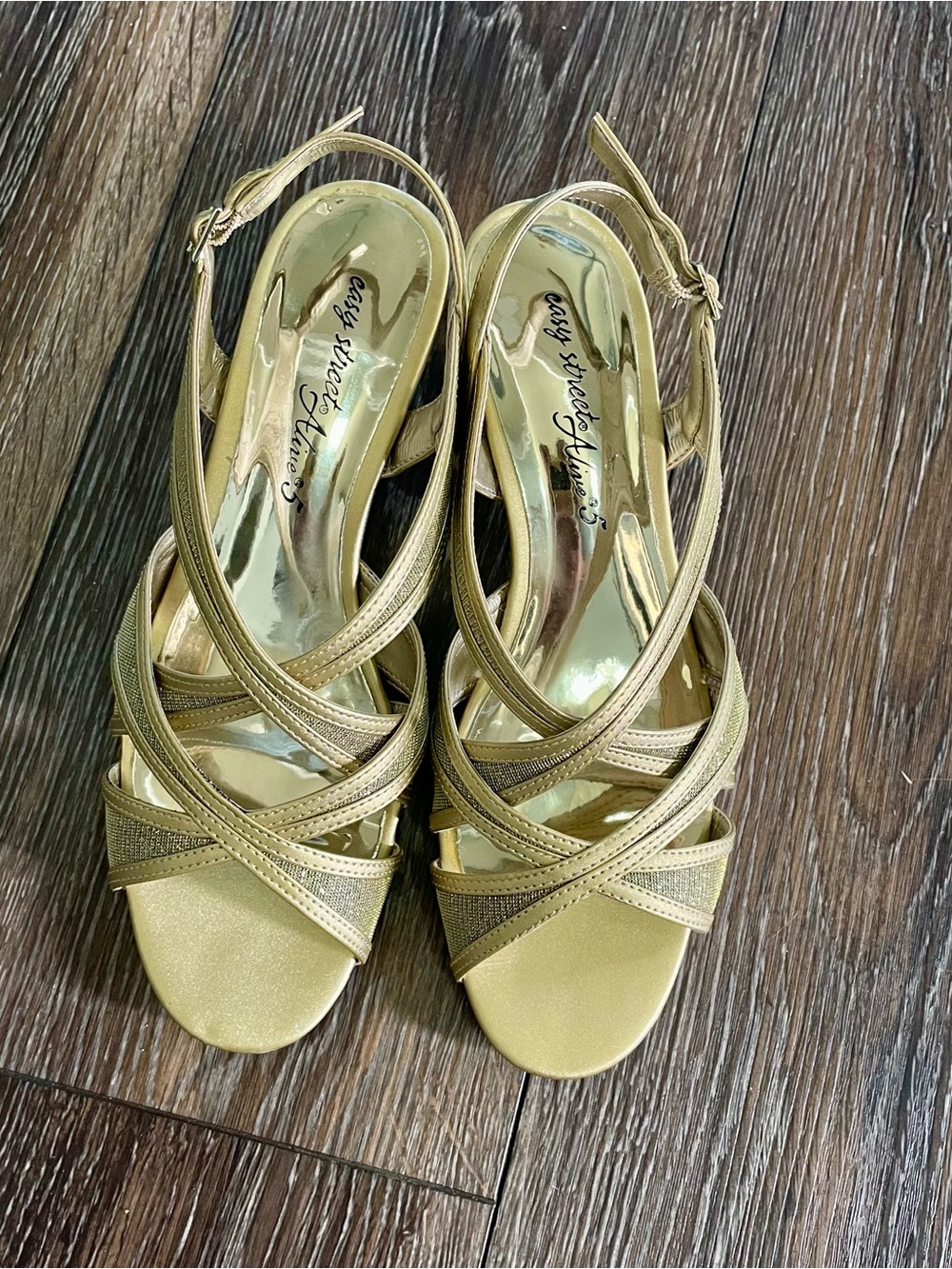 easy street Gold Strappy Slingback Heels
